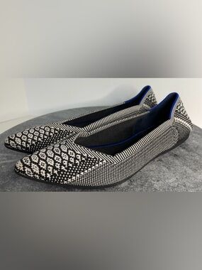 Rothys The Point Black And White Python Flats Shoes 6